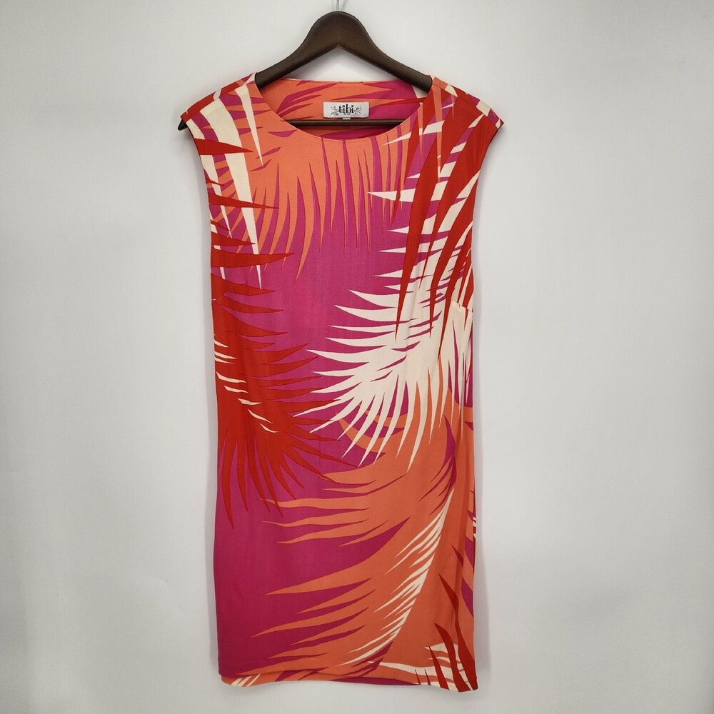 Tibi Womens Shift Dress Palm Leaf Pattern Open Cowl Back Sleeveless Size Small